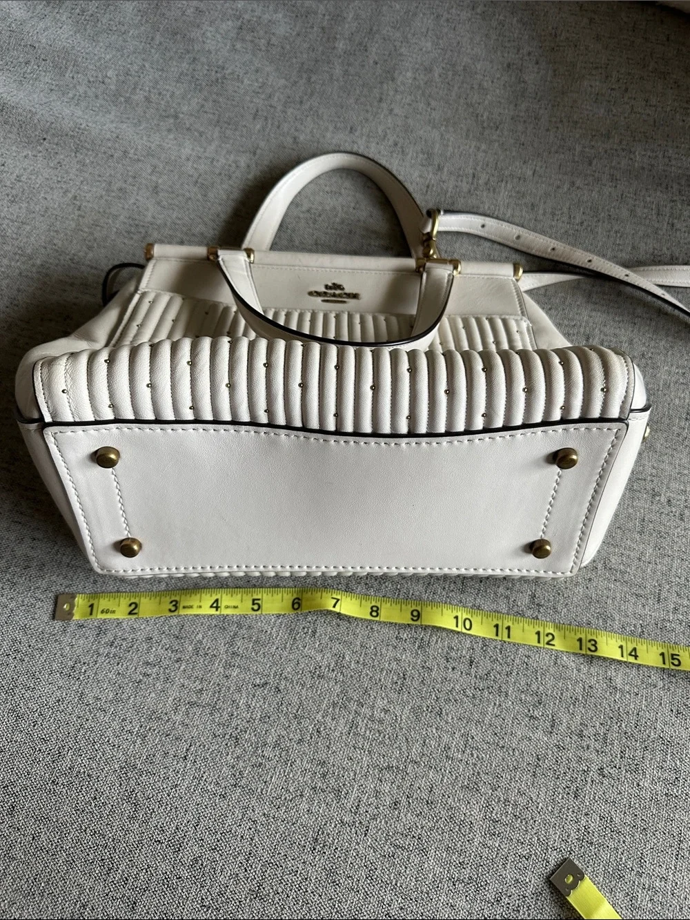 COACH White Quilted Leather Satchel with Gold Accents